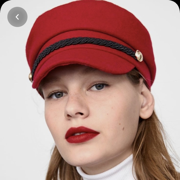 Zara Military Hat In Red Hot Wool 